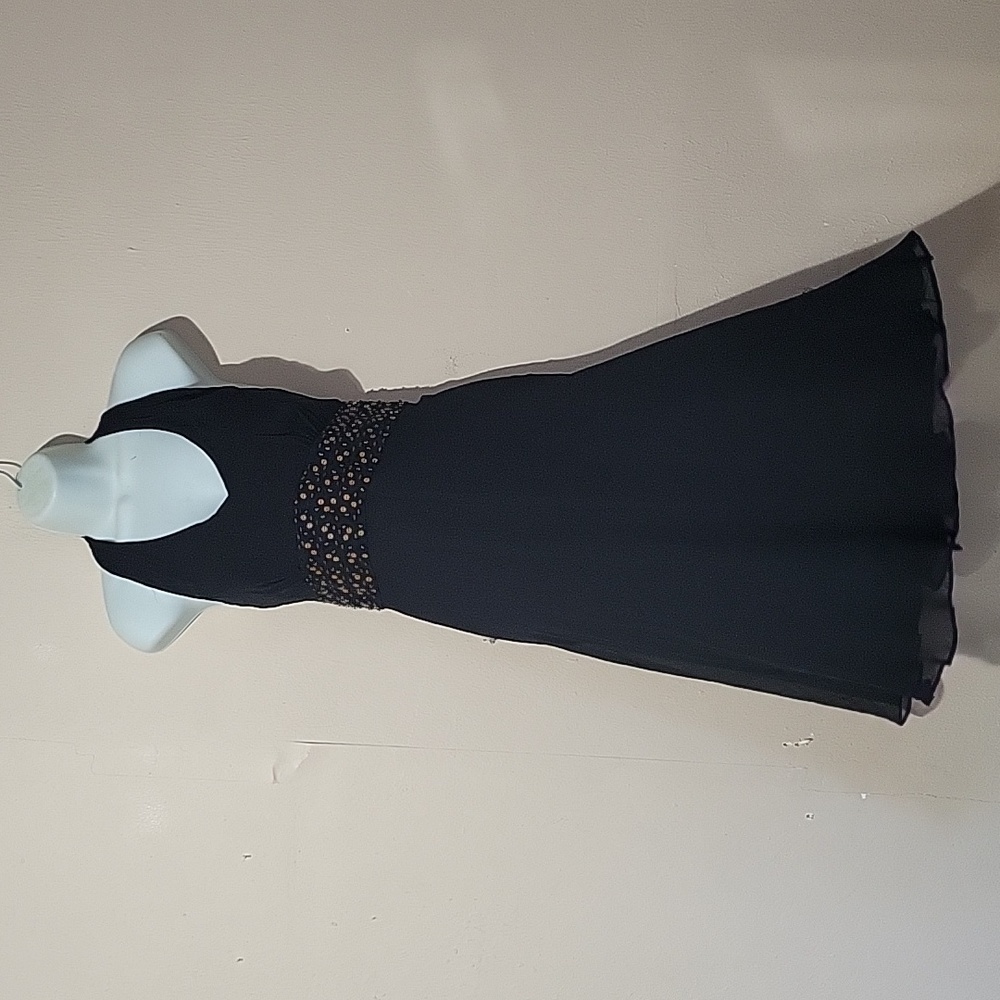 90s Y2K Halter Black Beaded Dress Silk Jones NY LBD Size 8 Midi Safari Resort